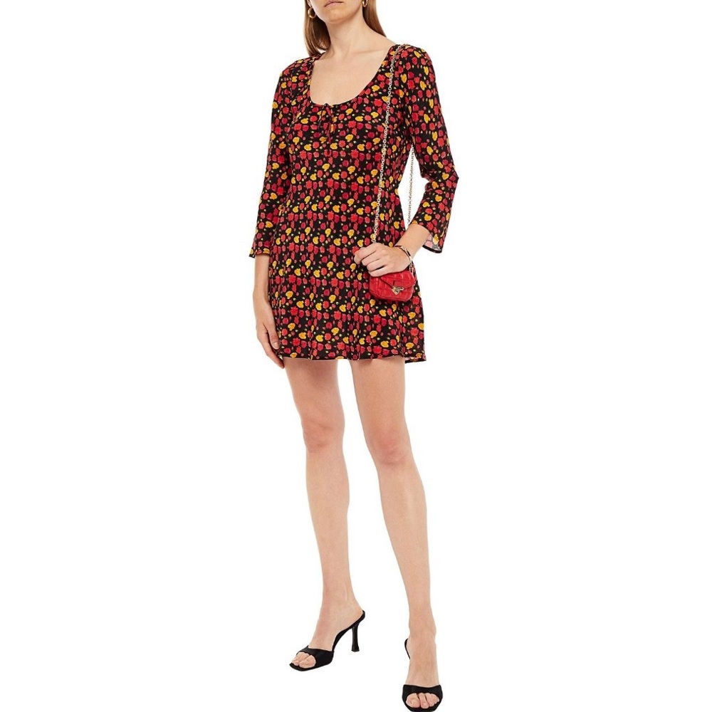 RIXO London Celeste Floral Print Long Sleeve Silk Mini Dress